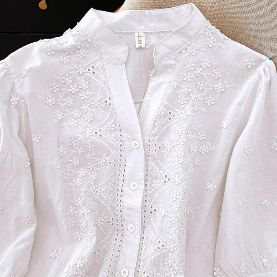 Pure Cotton Schiffly Embroidered Button Down Shirt