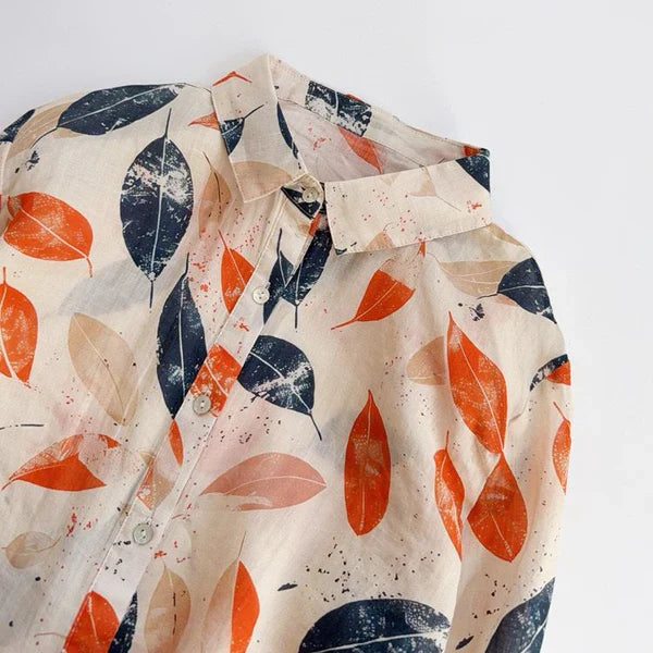 Pure Cotton Elegant Leaf Print Shirt Perfect for Every Season
