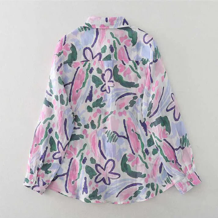 Abstract Floral Print Sheer Button-Up Pure Cotton Printed Shirt