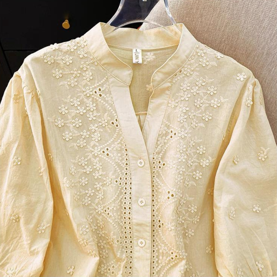 Pure Cotton Schiffly Embroidered Button Down Shirt