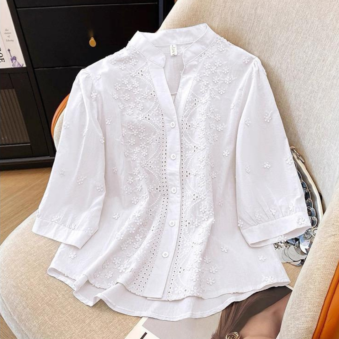 Pure Cotton Schiffly Embroidered Button Down Shirt