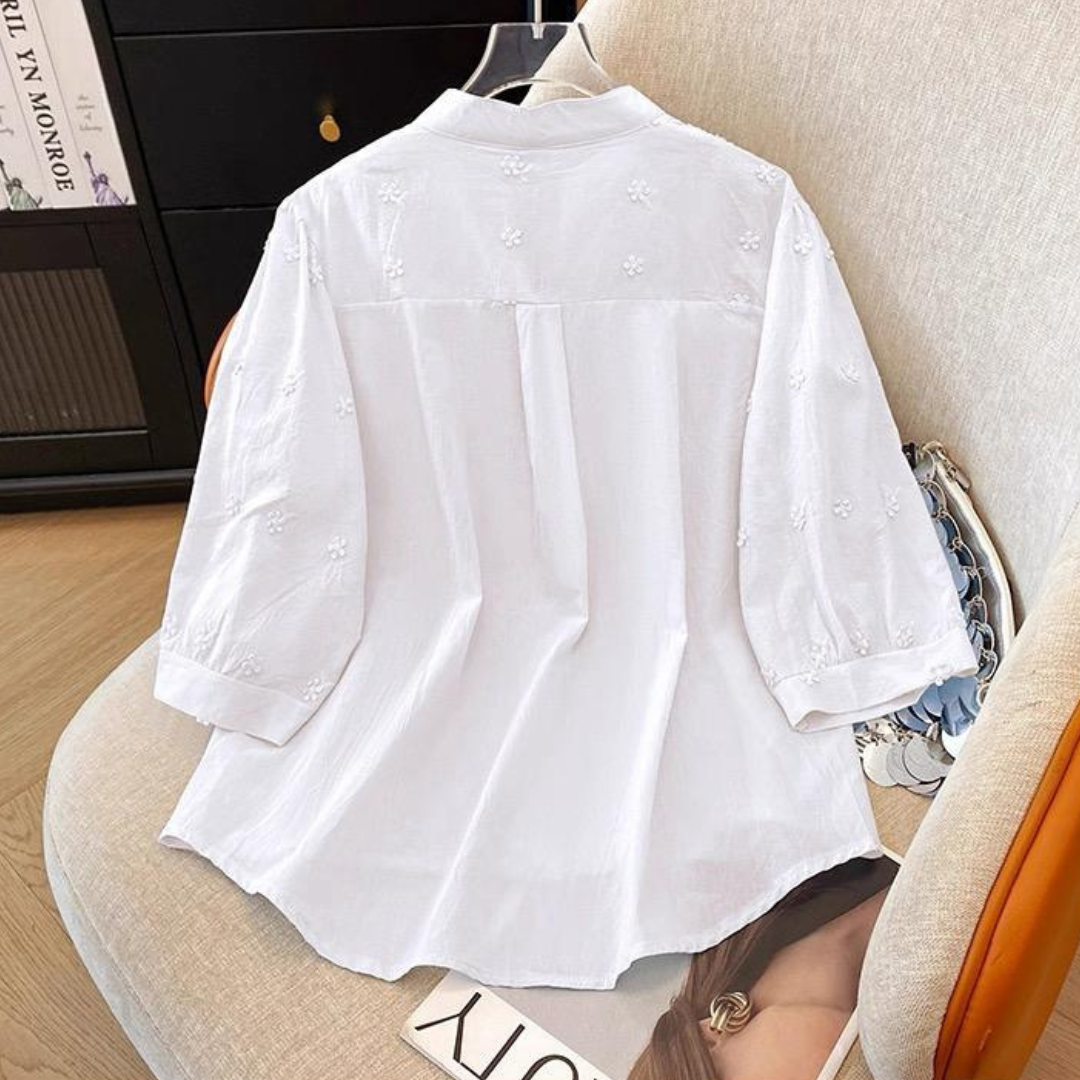 Pure Cotton Schiffly Embroidered Button Down Shirt