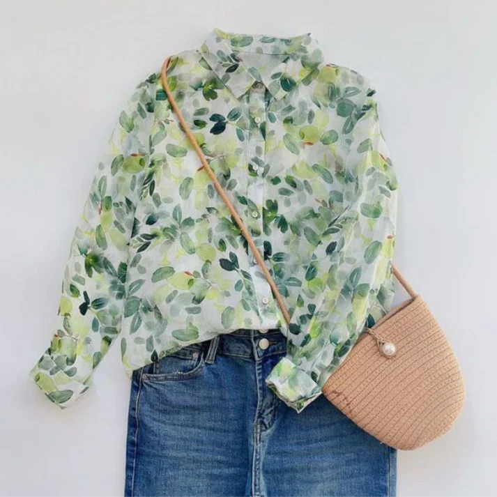 Pure Cotton Digital Leaf Printed Full Sleeve Casual Shirt