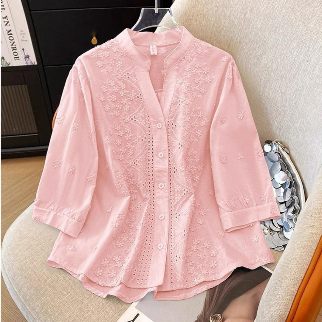 Pure Cotton Schiffly Embroidered Button Down Shirt