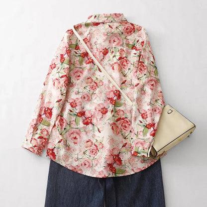 Rose Bloom Cotton Shirt – Elegant Floral Print, Full Sleeve Casual Wear