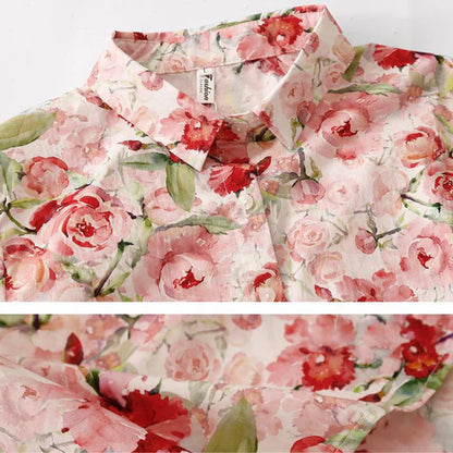 Rose Bloom Cotton Shirt – Elegant Floral Print, Full Sleeve Casual Wear