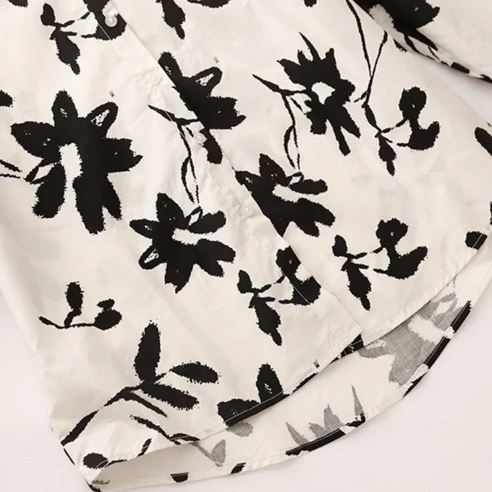 Pure Cotton Printed Black & White Floral Shirt