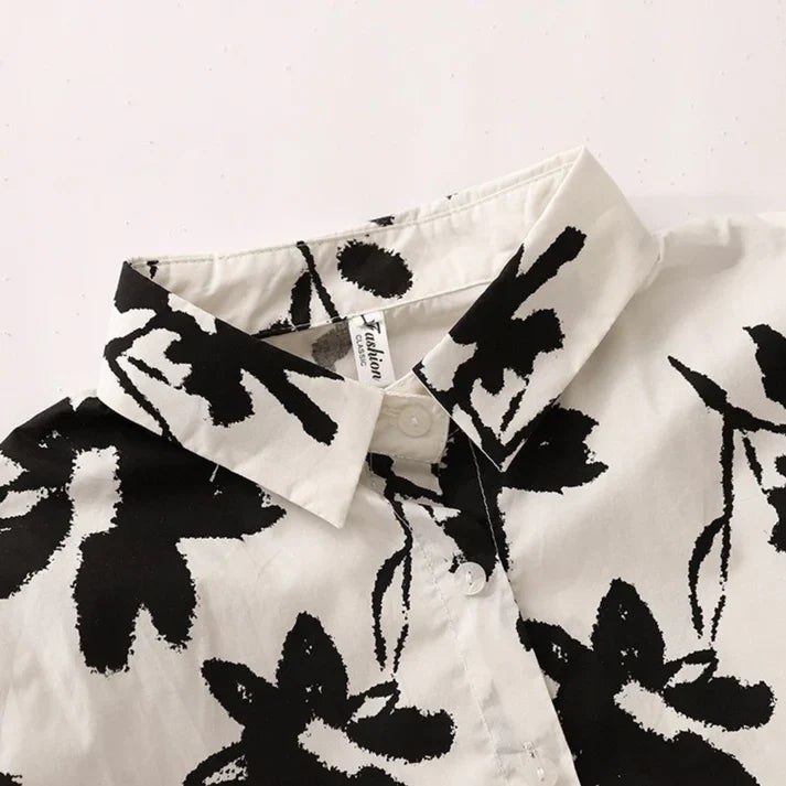 Pure Cotton Printed Black & White Floral Shirt