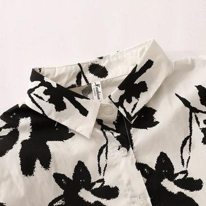 Pure Cotton Printed Black & White Floral Shirt