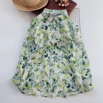 Pure Cotton Digital Leaf Printed Full Sleeve Casual Shirt