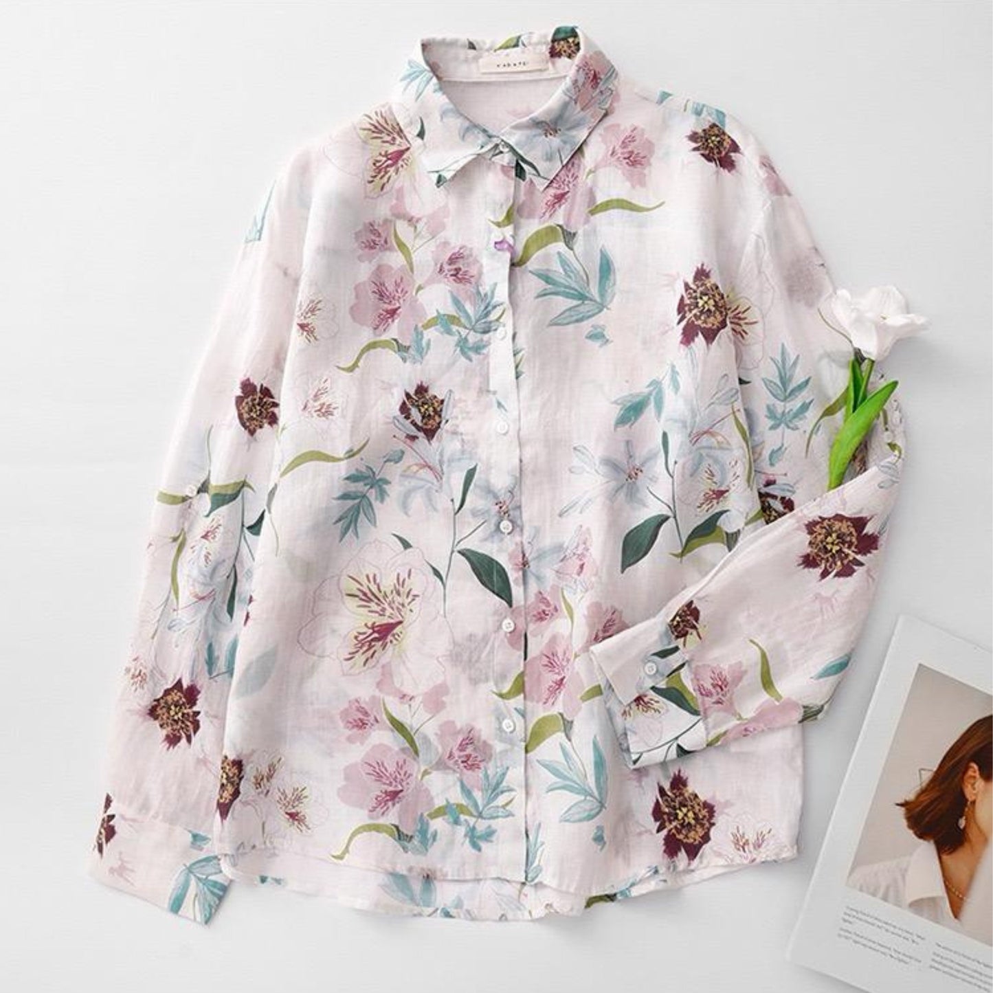 Pure Cotton Digital Leaf Printed Full Sleeve Casual Shirt