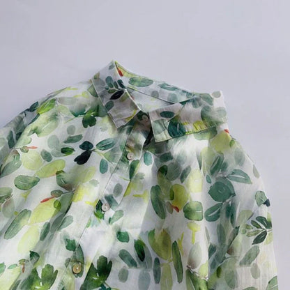 Pure Cotton Digital Leaf Printed Full Sleeve Casual Shirt