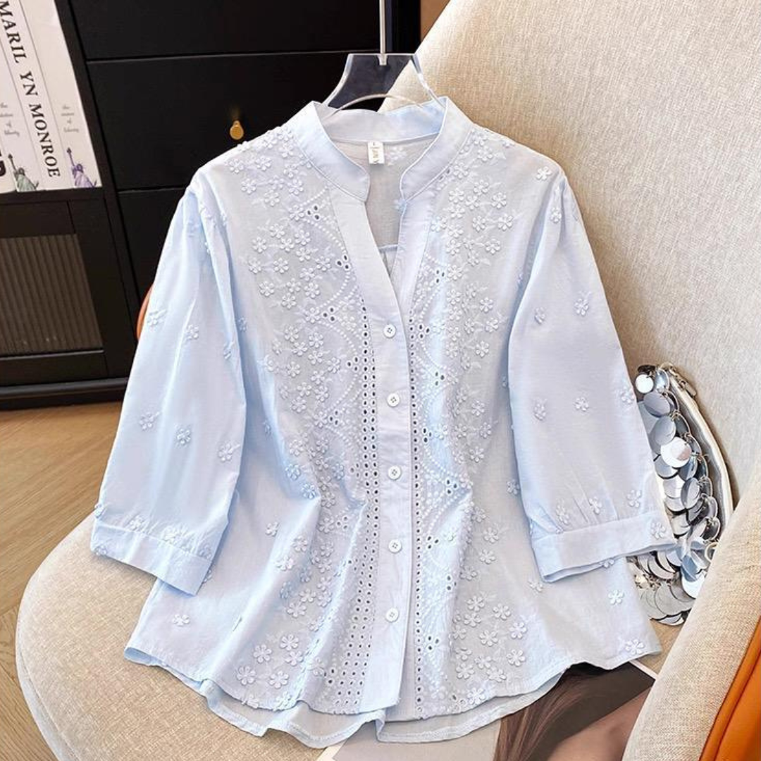 Pure Cotton Schiffly Embroidered Button Down Shirt