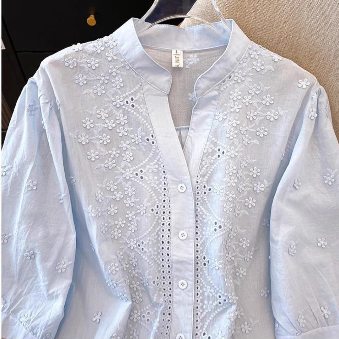 Pure Cotton Schiffly Embroidered Button Down Shirt