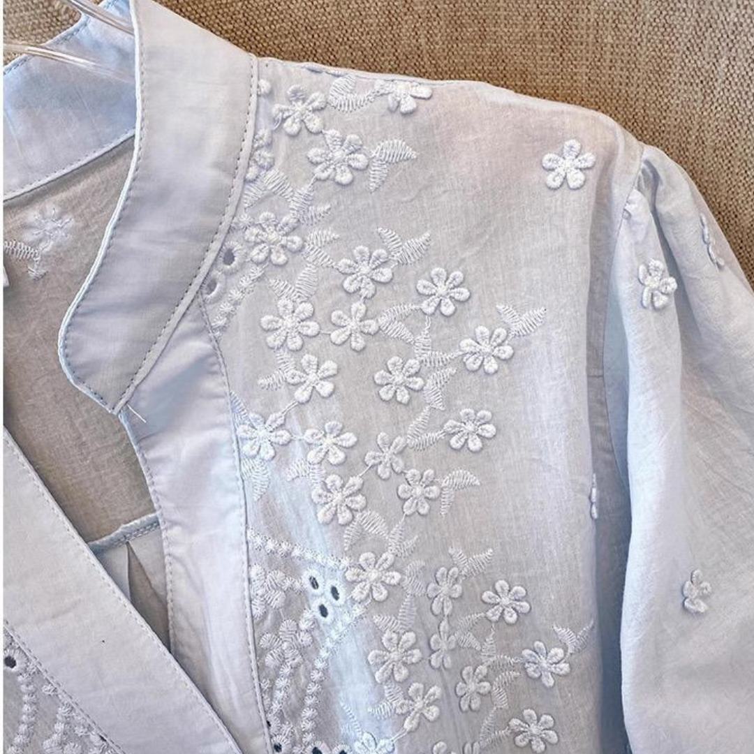 Pure Cotton Schiffly Embroidered Button Down Shirt