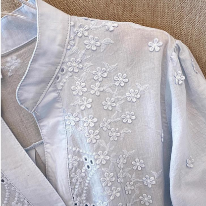 Pure Cotton Schiffly Embroidered Button Down Shirt