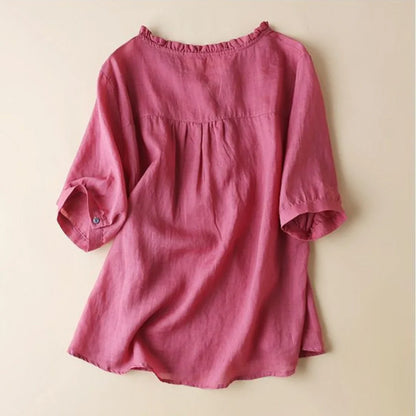 Pure Cotton Ruffled Neck Plain Top
