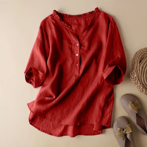 Pure Cotton Ruffled Neck Plain Top
