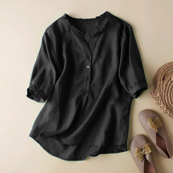 Pure Cotton Ruffled Neck Plain Top