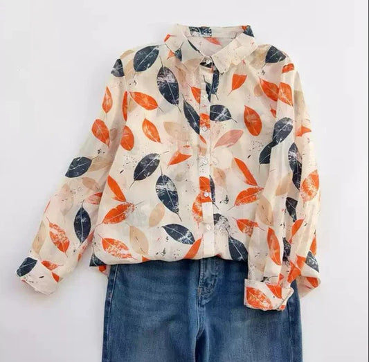 Pure Cotton Elegant Leaf Print Shirt  Perfect for Every Season
